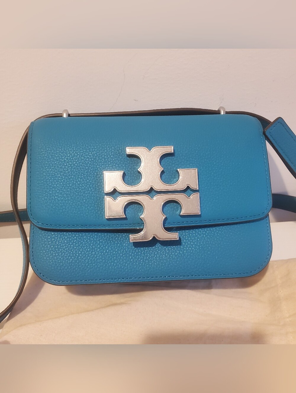 TORY BURCH small Blue Teal Pebbled Eleanor Convertible Shoulder Crossbody Bag